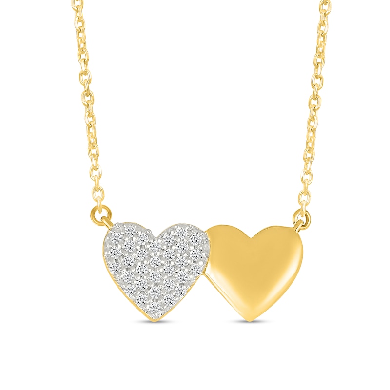 Main Image 1 of 1/8 CT. T.W. Multi-Diamond and Polished Double Heart Necklace in 10K Gold