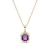 Thumbnail Image 1 of 6.0mm Cushion-Cut Amethyst and White Lab-Created Sapphire Frame Pendant in Sterling Silver with 14K Gold Plate