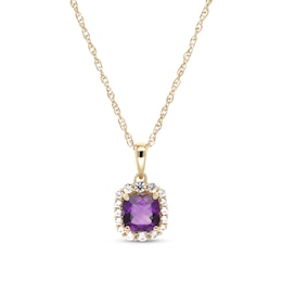 6.0mm Cushion-Cut Amethyst and White Lab-Created Sapphire Frame Pendant in Sterling Silver with 14K Gold Plate
