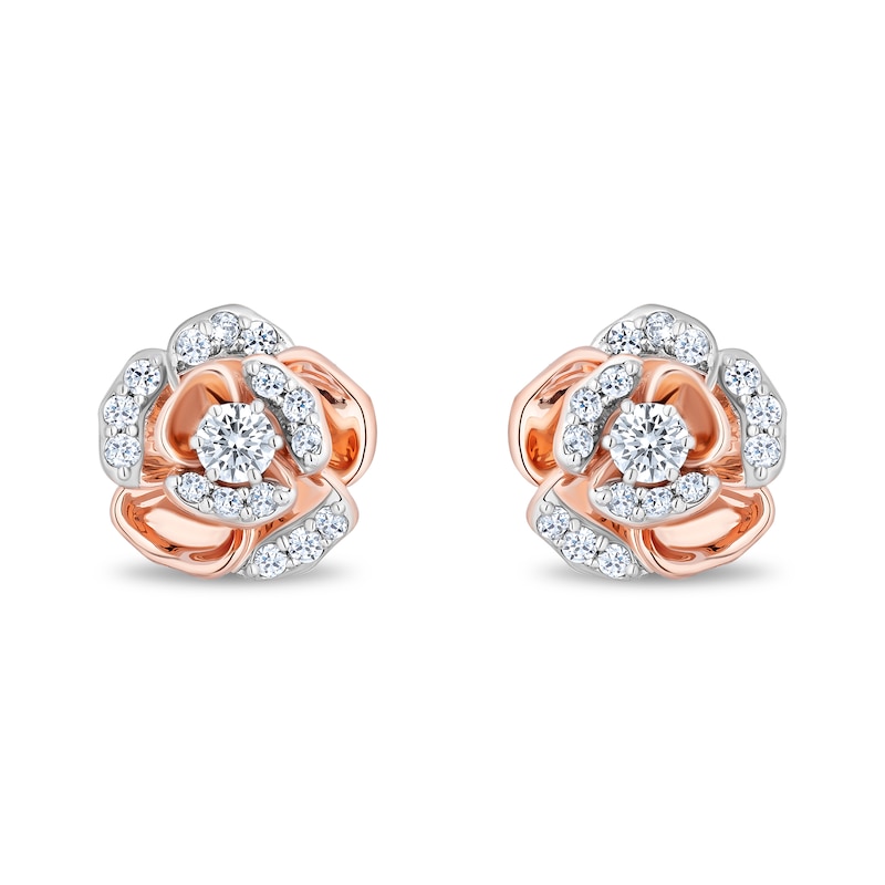 Main Image 1 of Enchanted Disney Belle Certified Lab-Grown Diamond Rose Stud Earrings in Sterling Silver with 14K Rose Gold Plate