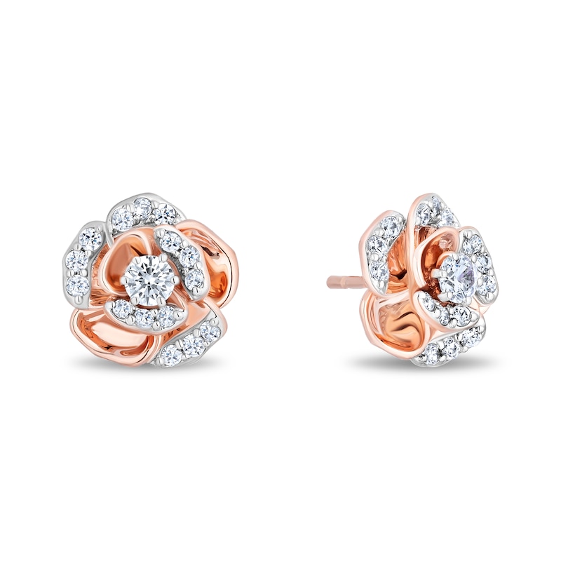 Main Image 2 of Enchanted Disney Belle Certified Lab-Grown Diamond Rose Stud Earrings in Sterling Silver with 14K Rose Gold Plate