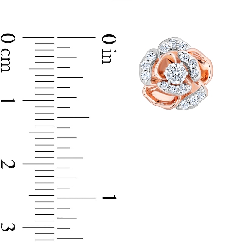 Main Image 3 of Enchanted Disney Belle Certified Lab-Grown Diamond Rose Stud Earrings in Sterling Silver with 14K Rose Gold Plate