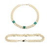 Thumbnail Image 1 of 5.0mm Princess-Cut Lab-Created Emerald Station Cuban Curb Chain Bracelet in Sterling Silver with 18K Gold Plate - 7.25"