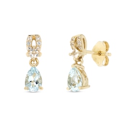 Pear-Shaped Aquamarine and White Lab-Created Sapphire Loop Drop Earrings in Sterling Silver with 14K Gold Plate