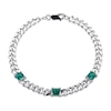 Thumbnail Image 1 of 5.0mm Princess-Cut Lab-Created Emerald Station Cuban Curb Chain Bracelet in Sterling Silver - 7.25"