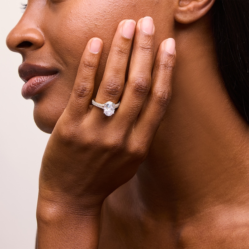 Main Image 2 of 3-1/2 CT. T.W. Oval Certified Lab-Grown Diamond Double Row Engagement Ring in 14K Gold (F/SI2)