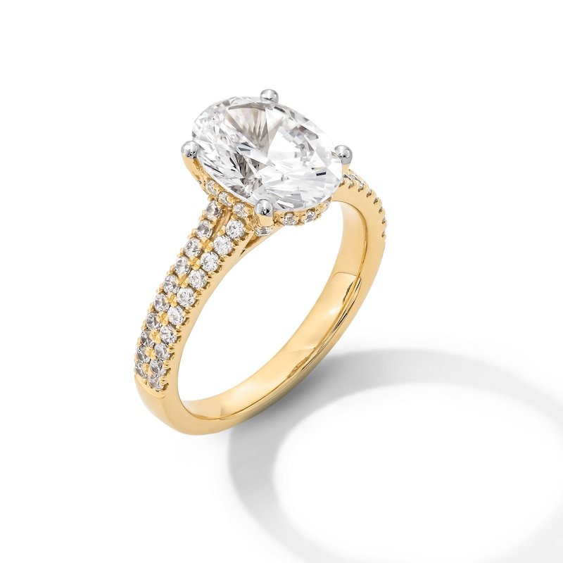 Main Image 3 of 3-1/2 CT. T.W. Oval Certified Lab-Grown Diamond Double Row Engagement Ring in 14K Gold (F/SI2)