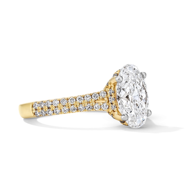 Main Image 4 of 3-1/2 CT. T.W. Oval Certified Lab-Grown Diamond Double Row Engagement Ring in 14K Gold (F/SI2)