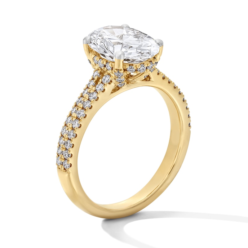 Main Image 5 of 3-1/2 CT. T.W. Oval Certified Lab-Grown Diamond Double Row Engagement Ring in 14K Gold (F/SI2)