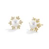 Thumbnail Image 1 of Freshwater Cultured Pearl and White Lab-Created Sapphire Snowflake Stud Earrings in Sterling Silver with 18K Gold Plate