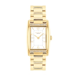Ladies' Coach Reese Crystal Accent Gold-Tone IP Watch with Rectangular White Dial (Model: 14504316)
