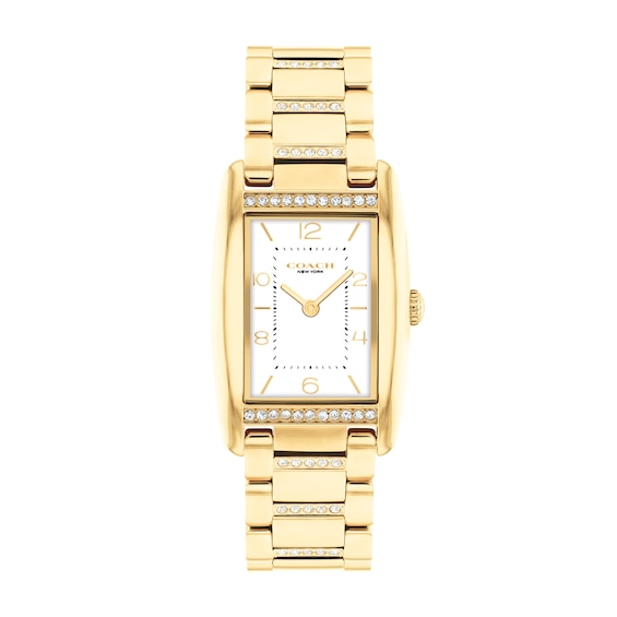 Ladies' Coach Reese Crystal Accent Gold-Tone IP Watch with Rectangular White Dial (Model: 14504316)