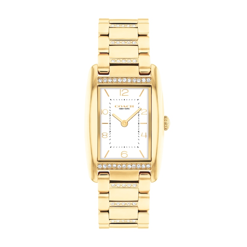 Main Image 1 of Ladies' Coach Reese Crystal Accent Gold-Tone IP Watch with Rectangular White Dial (Model: 14504316)