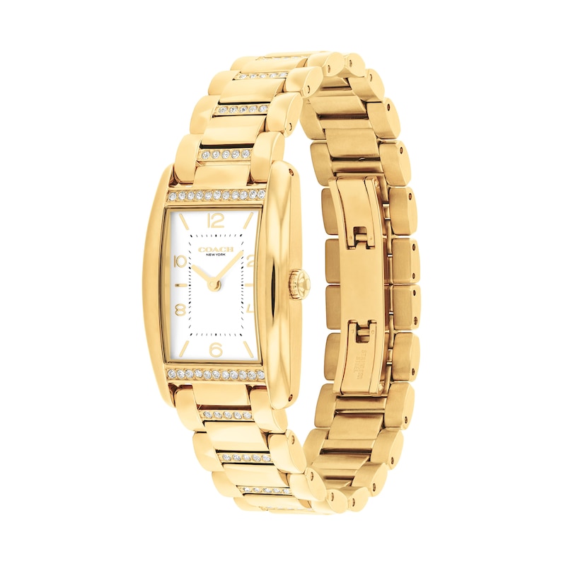 Main Image 2 of Ladies' Coach Reese Crystal Accent Gold-Tone IP Watch with Rectangular White Dial (Model: 14504316)
