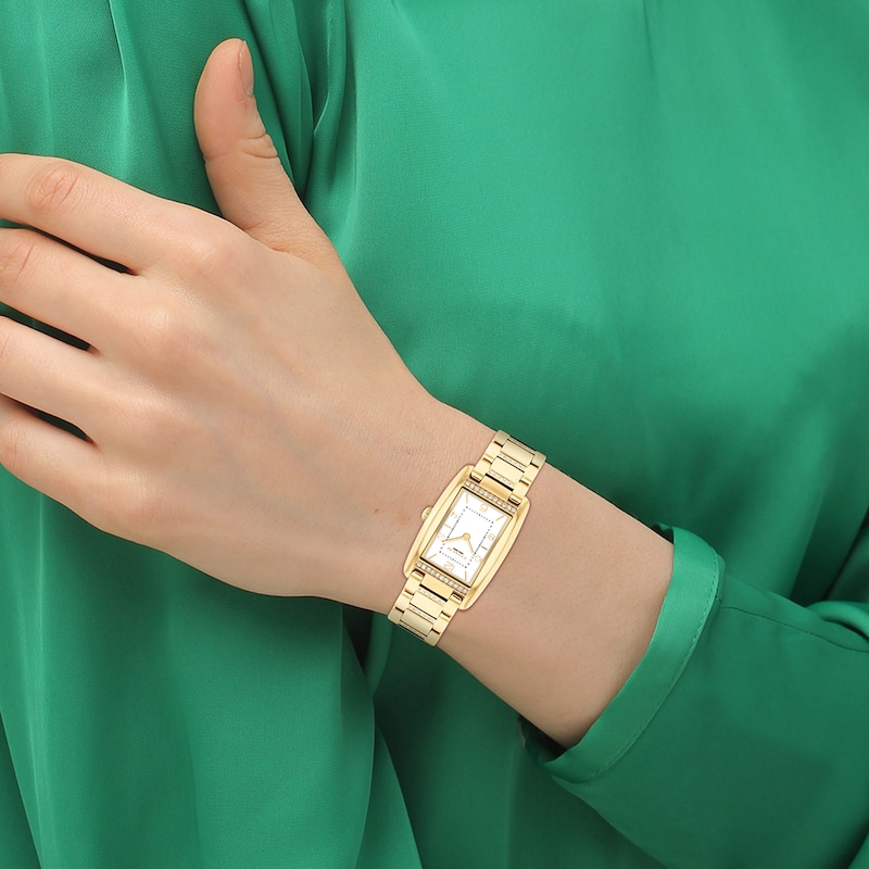 Main Image 4 of Ladies' Coach Reese Crystal Accent Gold-Tone IP Watch with Rectangular White Dial (Model: 14504316)