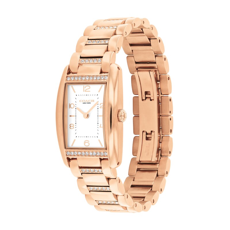 Main Image 2 of Ladies' Coach Reese Crystal Accent Rose-Tone IP Watch with Rectangular White Dial (Model: 14504317)