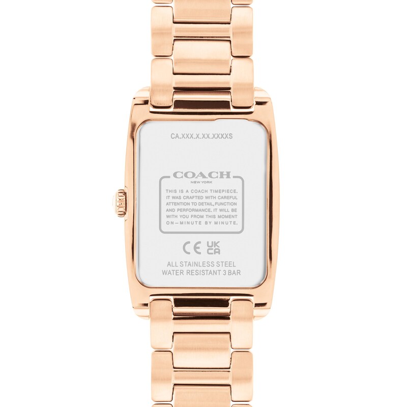Main Image 3 of Ladies' Coach Reese Crystal Accent Rose-Tone IP Watch with Rectangular White Dial (Model: 14504317)
