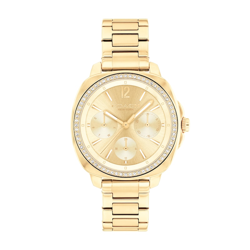 Main Image 1 of Ladies' Coach Kitt Crystal Accent Gold-Tone IP Chronograph Watch with Gold-Tone Dial (Model: 14504393)