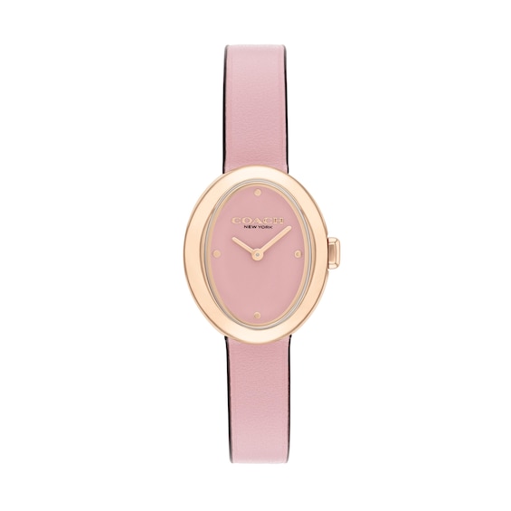 Ladies' Coach Sammy Rose-Tone IP Pink Leather Strap Watch with Oval Pink Dial (Model: 14504423)