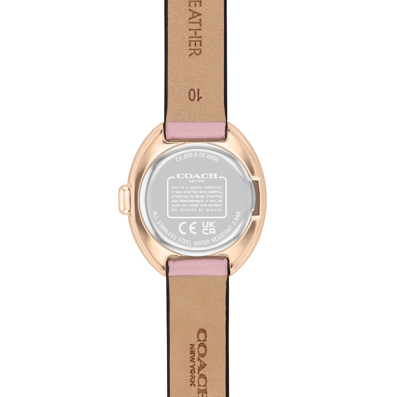 Main Image 3 of Ladies' Coach Sammy Rose-Tone IP Pink Leather Strap Watch with Oval Pink Dial (Model: 14504423)