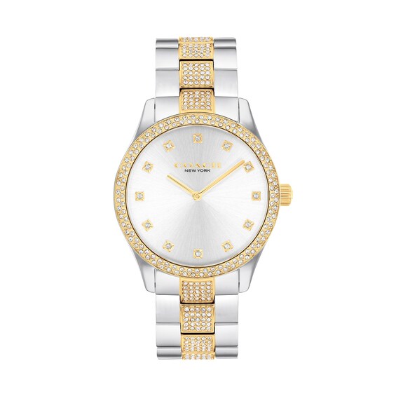 Ladies' Coach Brooks Crystal Accent Two-Tone IP Watch with Silver-Tone Dial (Model: 14400034)