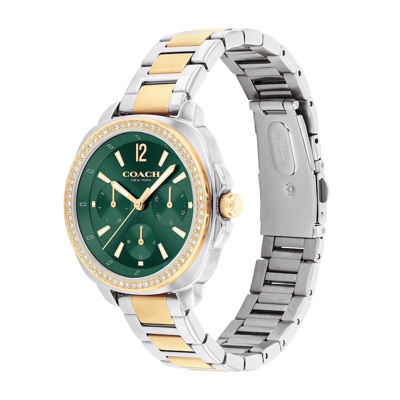 Main Image 2 of Ladies' Coach Kitt Crystal Accent Two-Tone IP Chronograph Watch with Green Dial (Model: 14504394)