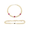 Thumbnail Image 1 of 5.0mm Princess-Cut Lab-Created Ruby Station Cuban Curb Chain Bracelet in Sterling Silver with 18K Gold Plate - 7.25"
