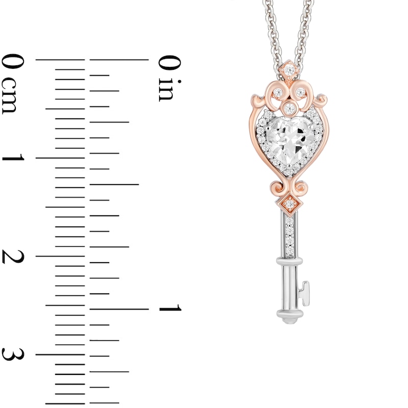 Main Image 3 of Enchanted Disney Majestic Princess Heart-Shaped White Topaz and Diamond Key Pendant in Sterling Silver and 10K Rose Gold