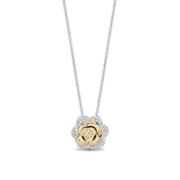 Enchanted Disney Belle Yellow Sapphire and 1/4 CT. T.W. Diamond Rose Necklace in Sterling Silver and 10K Gold - 19”