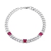 Thumbnail Image 1 of 5.0mm Princess-Cut Lab-Created Ruby Station Cuban Curb Chain Bracelet in Sterling Silver - 7.25"
