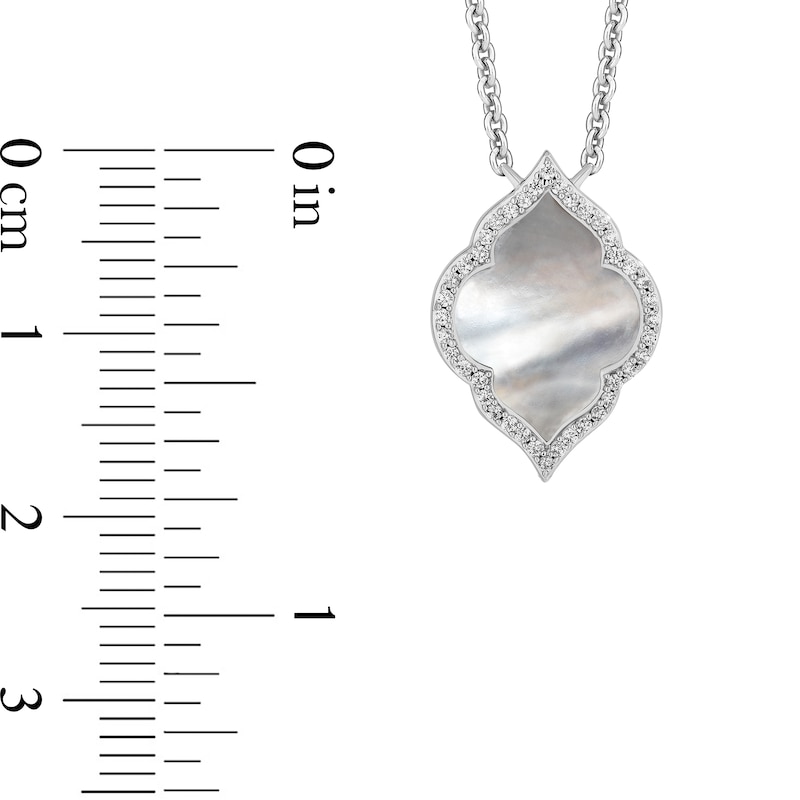 Main Image 3 of Enchanted Disney Jasmine Mother-of-Pearl and 1/8 CT. T.W. Diamond Quatrefoil Frame Necklace in Sterling Silver