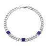 Thumbnail Image 1 of 5.0mm Princess-Cut Blue Lab-Created Sapphire Station Cuban Curb Chain Bracelet in Sterling Silver - 7.25"