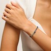 Thumbnail Image 2 of 5.0mm Princess-Cut Blue Lab-Created Sapphire Station Cuban Curb Chain Bracelet in Sterling Silver - 7.25"