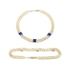 Thumbnail Image 1 of Princess-Cut Blue Lab-Created Sapphire Station Cuban Curb Chain Bracelet in Sterling Silver with 18K Gold Plate - 7.25"
