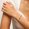 Thumbnail Image 2 of Princess-Cut Blue Lab-Created Sapphire Station Cuban Curb Chain Bracelet in Sterling Silver with 18K Gold Plate - 7.25"