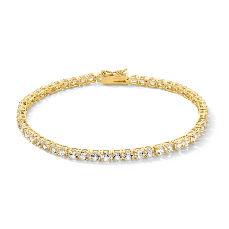 Main Image 1 of White Lab-Created Sapphire Tennis Bracelet in Sterling Silver with 18K Gold Plate - 7.25"