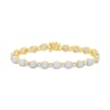 Thumbnail Image 1 of Lab-Created Opal and White Lab-Created Sapphire Alternating Bracelet in Sterling Silver with 24K Gold Plate - 7.5"