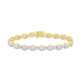 Lab-Created Opal and White Lab-Created Sapphire Alternating Bracelet in Sterling Silver with 24K Gold Plate - 7.5"