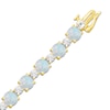 Thumbnail Image 3 of Lab-Created Opal and White Lab-Created Sapphire Alternating Bracelet in Sterling Silver with 24K Gold Plate - 7.5"