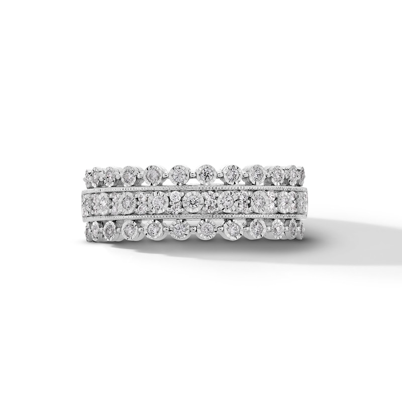 Main Image 1 of 1/3 CT. T.W. Diamond Multi-Row Scallop Edge Vintage-Style Anniversary Band in 10K White Gold