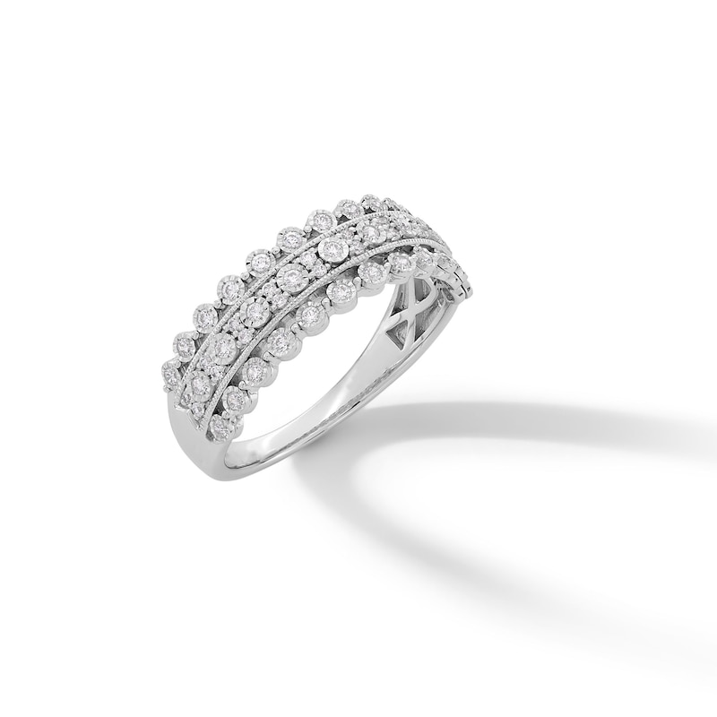 Main Image 3 of 1/3 CT. T.W. Diamond Multi-Row Scallop Edge Vintage-Style Anniversary Band in 10K White Gold