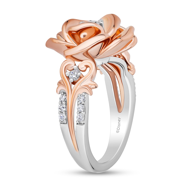 Main Image 2 of Enchanted Disney Belle Certified Lab-Grown Diamond Rose Vine Ring in Sterling Silver and 14K Rose Gold Plate (F/SI2)