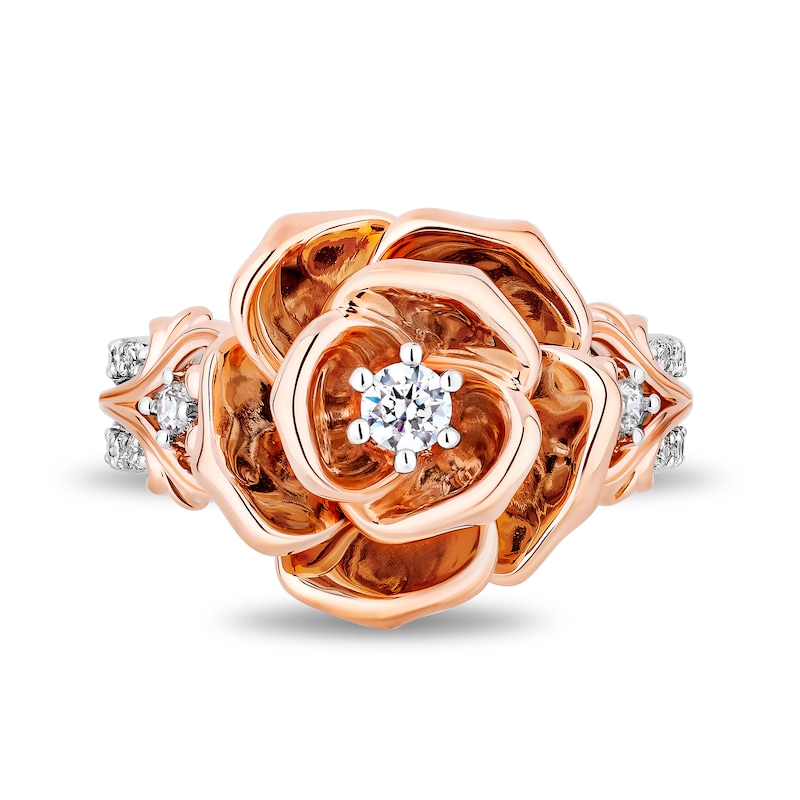 Main Image 4 of Enchanted Disney Belle Certified Lab-Grown Diamond Rose Vine Ring in Sterling Silver and 14K Rose Gold Plate (F/SI2)