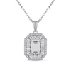 Thumbnail Image 1 of Emerald-Cut White Lab-Created Sapphire Double Octagon Frame Pendant in Sterling Silver