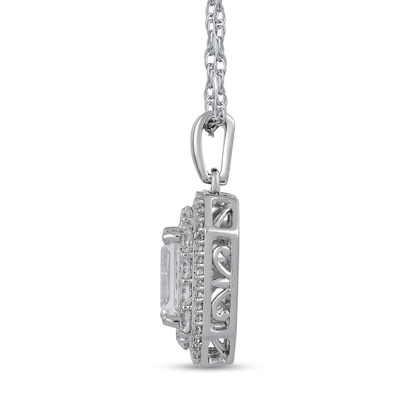 Main Image 2 of Emerald-Cut White Lab-Created Sapphire Double Octagon Frame Pendant in Sterling Silver