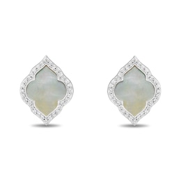 Enchanted Disney Jasmine Mother-of-Pearl and 1/6 CT. T.W. Diamond Quatrefoil Frame Stud Earrings in Sterling Silver
