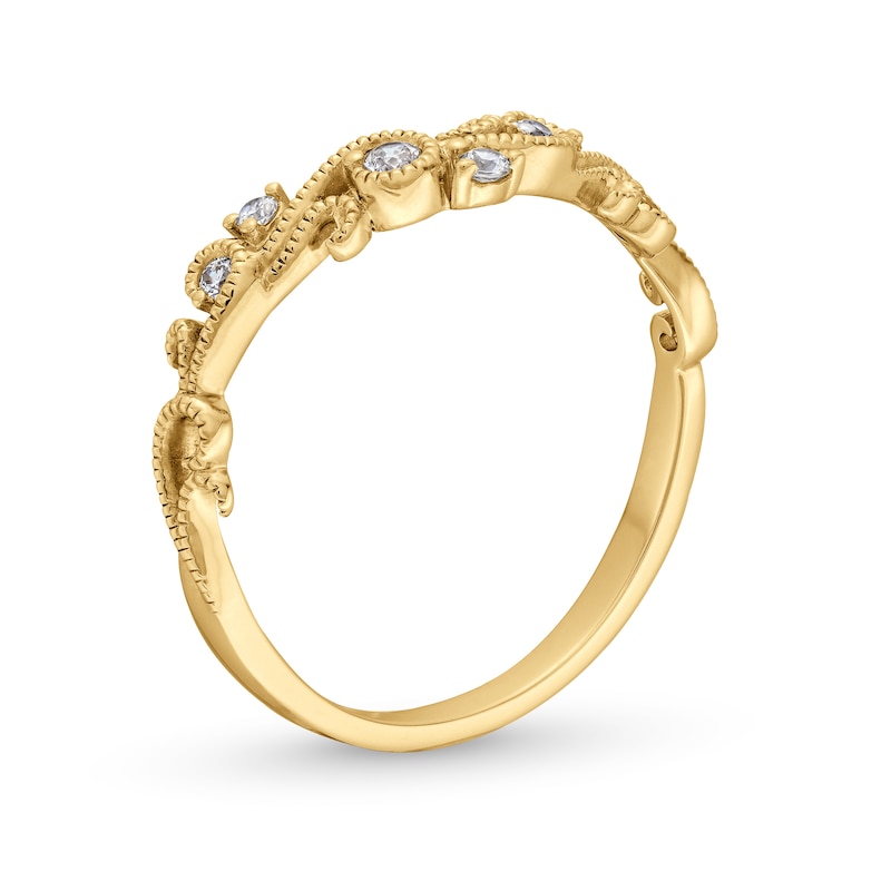 Main Image 3 of 1/10 CT. T.W. Diamond Filigree Vintage-Style Contour Anniversary Band in 10K Gold