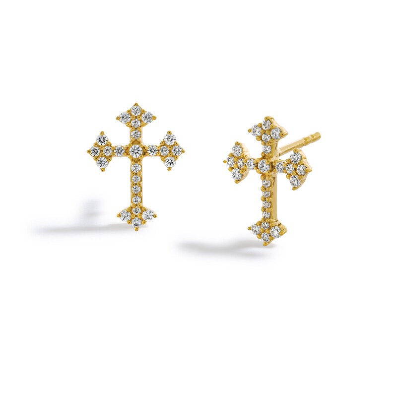 Main Image 1 of 1/4 CT. T.W. Diamond Gothic-Style Cross Stud Earrings in 10K Gold