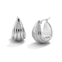 22.0mm Ribbed Tapered Oval Hoop Earrings in Solid Sterling Silver