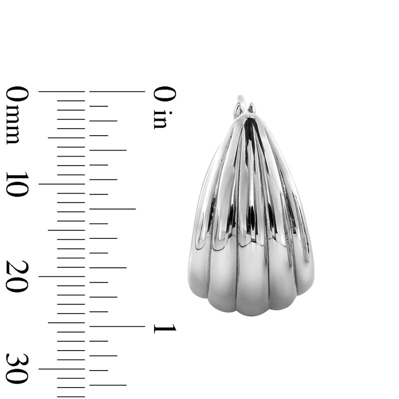 Main Image 3 of 22.0mm Ribbed Tapered Oval Hoop Earrings in Solid Sterling Silver